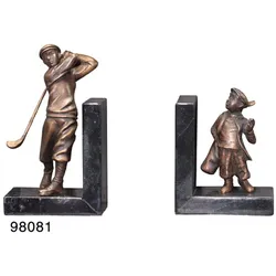 Casa Padrino Luxus Bücherstützen Golfer & Caddy aus Bronze auf Marmorsockel