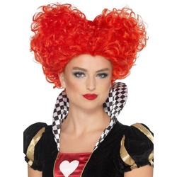Smiffys Kostüm-Perücke Herzkönigin, Herzförmig toupierte Perücke für die Kartenkönigin rot