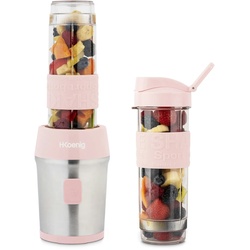 H.Koenig Mini Smoothie Maker Standmixer, Blender elektrisch, Transportabel Kompakt 570mL SMOO12 BPA-frei 300W, 2 tragbare Flaschen, Pastellrosa