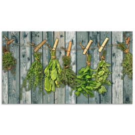 Artland Küchenrückwand »Kräuter mit Holzoptik«, (1 tlg.), Alu Spritzschutz mit Klebeband, einfache Montage, grün