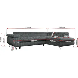 MKS Meble Eckcouch Cord 3-Sitzer Grau