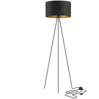 Licht-Erlebnisse Stehlampe SANOK Schwarz Gold Stoff Metall LE67048
