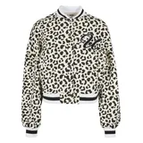 URBAN CLASSICS Sweatjacke URBAN CLASSICS "Urban Classics Damen Ladies AOP Oversized College Sweat Jacket", Damen, Gr. XL, sandweißleo, sandweiß, 65% Baumwolle, 35% Polyester, Sweatjacken Sweatjacke