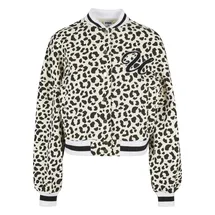 URBAN CLASSICS Sweatjacke URBAN CLASSICS "Urban Classics Damen Ladies AOP Oversized College Sweat Jacket", Damen, Gr. XL, sandweißleo, sandweiß, 65% Baumwolle, 35% Polyester, Sweatjacken Sweatjacke