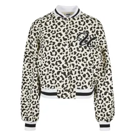 URBAN CLASSICS Sweatjacke URBAN CLASSICS "Urban Classics Damen Ladies AOP Oversized College Sweat Jacket", Damen, Gr. XL, sandweißleo, sandweiß, 65% Baumwolle, 35% Polyester, Sweatjacken Sweatjacke