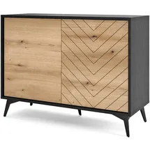 Selsey Boulia - Sideboard 2-türig, Schwarz mit Fischgrätfronten in Eiche, 104 cm