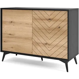 Selsey Boulia - Sideboard 2-türig, Schwarz mit Fischgrätfronten in Eiche, 104 cm