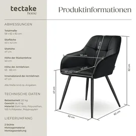Tectake Esszimmerstuhl Marilyn gepolstert schwarz 2er Set