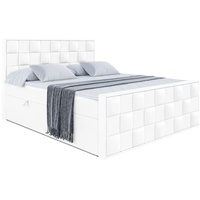 ALTDECOR Boxspringbett mit Matratze(20 cm hoch) und Topper(4 cm hoch), Polsterbett mit Kopfteil und Bettkasten - ZAFIRA - 180x200 - H3/Weiß Kunstl...