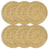 HMF Tischset rund geflochten aus Wasserhyazinthe, Platzset abwaschbar, 6er Set, 30 cm