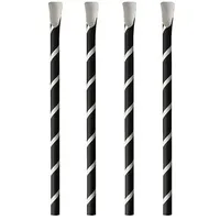 Papstar Trinkhalme mit Löffel, Papier Ø 8 mm 20 cm schwarz/weiss "Stripes"
