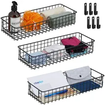 Relaxdays Drahtkorb 3er Set Wand Aufbewahrungskorb 24 x 42 x 17 cm schwarz