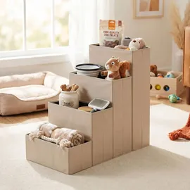 Relaxdays Hundetreppe Faltbar mit Stauraum 4 Stufen Beige 40 cm x 70 cm x 65 cm