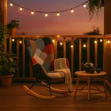 MEUBLE Cosy Schaukelstuhl Garten, Relaxsessel für überdachte Terrasse und Balkon, Skandinavisches Design mit Holz und Metallfüßen, Stoff Nicht wasserdicht