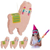 relaxdays Papierdekoration 4 x Lama Pinata gelb|rosa