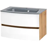 WELLTIME Waschtisch "Kaunas", weiß (matt weiß, wotaneiche, wotaneiche), B:80cm H:56cm T:47cm, Waschtische, Waschtisch, Breite 80 cm, mit Soft-Close Funktion