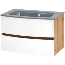 WELLTIME Waschtisch "Kaunas", weiß (matt weiß, wotaneiche, wotaneiche), B:80cm H:56cm T:47cm, Waschtische, Waschtisch, Breite 80 cm, mit Soft-Close Funktion