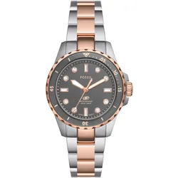 Quarzuhr FOSSIL "FOSSIL BLUE DIVE LADIES", silber (silberfarben, roségoldenfarben, grau), Armbanduhren, Damen, Armbanduhr, Damenuhr, Edelstahlarmband, bis 10 bar wasserdicht