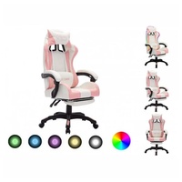 vidaXL Gaming-Stuhl mit RGB LED-Leuchten Rosa und Weiß Kunstleder