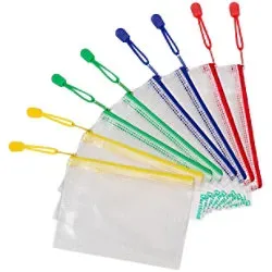 Djois Aufbewahrungstaschen DIN A6 Reißverschluss PVC (Polyvinylchlorid) Querformat 16 (B) x 18,5 (T) x 2,5 (H) cm Farbig Sortiert 8 Stück