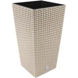26,6 Liter Pflanzkübel Blumenkübel in Rattan-Optik inkl. Einsatz beige mocca Rato Serie viereckig