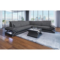 Sofa Dreams Ecksofa Stoffsofa Couch Stoff Sorrento L Form Polstersofa, mit LED, ausziehbare Bettfunktion, Designersofa grau|schwarz