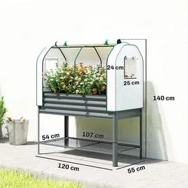 Outsunny Hochbeet mit Frühbeetaufsatz 120 x 55 x 140 cm Dunkelgrau