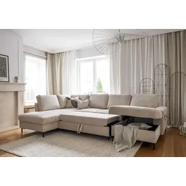 miuform Lofty Lilly - Ecksofa mit Schlaffunktion und Bettkasten Wohnlandschaft U Form, XXL Couch U Form, Big Sofa XXL, Eckcouch mit Schlaffunktion und Bettkasten, Ecksofa Beige