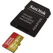 SanDisk microSDXC Extreme 64GB Class 10 160MB/s UHS-I U3 V30 A1 + SD-Adapter