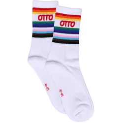 Socken CAPELLI NEW YORK, Damen, Gr. 37 (40), bunt (weiß, bunt), Baumwollmischung, gemustert, Socken, Limited Edition Pride-Socken mit OTTO-Logo, hochwertige softe Qualität