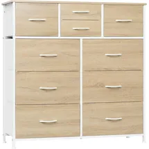 Woltu Kommode mit 10 Schubladen aus Stoff, Sideboard Wohnzimmer, Kommodenschrank Schlafzimmer, Flur Schrank, aus Metallrahmen, industrieller Stil, Helle Eiche + Weiß, SSK009whe