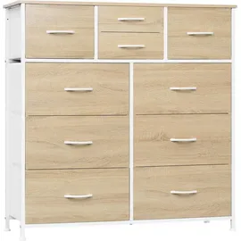 Woltu Kommode mit 10 Schubladen aus Stoff, Sideboard Wohnzimmer, Kommodenschrank Schlafzimmer, Flur Schrank, aus Metallrahmen, industrieller Stil, Helle Eiche + Weiß, SSK009whe
