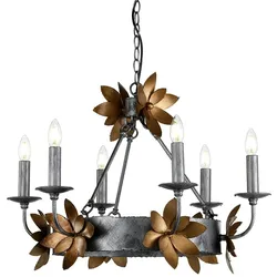 Licht-Erlebnisse Kronleuchter YULSHA Blattsilber dunkel Blattgold Antik 6x E14 bis 60W LE51239