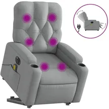vidaXL Massagesessel Elektrisch Polyester 86,5 x 93,5 x 0 cm Hellgrau mit Aufstehhilfe