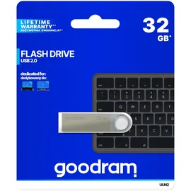 GoodRam UUN2 USB-Stick 32 GB - Lesegeschwindigkeit bis zu 20 MB/s - Schreibgeschwindigkeit bis zu 5 MB/s - Schutzkappe - Langlebiges Material - Silber