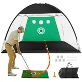 Vevor Golfnetz, 3 x 2,1 m, All-in-1-Golfübungsnetz, Golfschwungtraining für drinnen und draußen zu Hause, Golfschlaghilfenetz mit Zielscheibe/Rasenmatte/Bällen/Tee/Tragetasche,