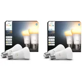 Philips Hue Bundle – 2 x Doppelpackungen White Ambiance 1100 A60 E27 Smart Leuchtmittel (4 Glühbirnen) | dimmbare LED, warmes bis kaltes Licht, App- und Sprachsteuerung, funktioniert mit Alexa, Google