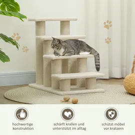 PawHut Tiertreppe Hundetreppe 4 Stufen Beige/Grau 63,5x43x60 cm