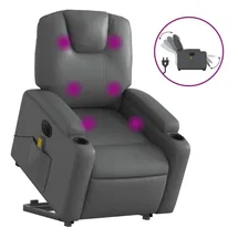 vidaXL Massagesessel Mit Aufstehhilfe Elektrisch Grau Kunstleder - Vidaxl