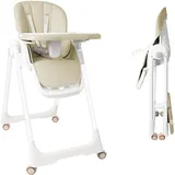 FIVMEN Hochstuhl Baby Klappbar Kinderstuhl Kinderhochstuhl Höhenverstellbarer mit Liegefunktion und 5-Punkt-Gurt Tragbarer Babystuhl Babyhochstuhl für Zuhause und Unterwegs, Beige