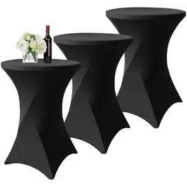 luxuskollektion 3er-Set Schwarz Stretch Stehtisch Husse Ø 80-85 cm Spandex