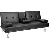 3er-sofa Hhg 179, Couch Schlafsofa Gästebett, Tassenhalter Verstellbar 97x166cm Kunstleder, Schwarz