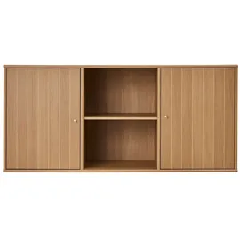 Hammel Furniture Sideboard HAMMEL FURNITURE "Mistral, Hochwertig Schrank, hängend/stehend, mit 2 gerillten Türen", braun (eiche, lack, öl), B:133cm H:61cm T:42cm, Spanplatte, Massivholz, Sideboards, und 3 verstellbare Einlegeböden, B: 132 cm, anpassungsbar Designmöbel