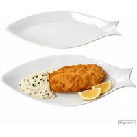 MamboCat Speiseteller 2x Fischteller OSLO weiß Porzellan 31x15cm Fischform Servieren Sushi weiß