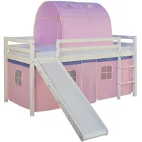 Hochbett mit Rutsche Kinderbett 90x200 cm Spielbett Vorhang Tunnel Homestyle4u