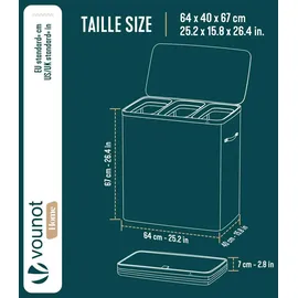 VOUNOT Vounot® Wäschekorb 3 Fächer 170L, Wäschesammler mit Deckel Anthrazit