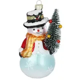 Inges Glas Christbaumschmuck Glas Schneemann mit Baum 13 cm bunt