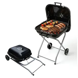 Relaxdays Holzkohlegrill mit Deckel schwarz/silber