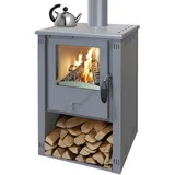 EEK A+ Kaminofen Pella gussgrau mit Herdplatte - 5,4kW - Grau