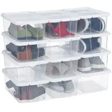 48 X Schuhbox Kunststoff, Stapelbar, Durchsichtige Aufbewahrungsboxen Mit Deckel, Hxbxt: 12,5 X20 X 34,5 Cm, Weiß